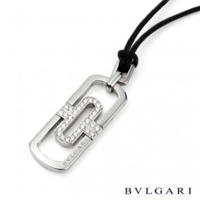 Bvlgari Stainless Steel & 18k White Gold Diamond Parentesi Necklace